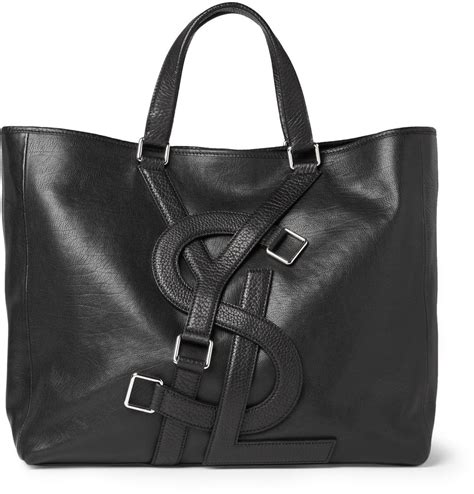 yves saint laurent logo strap leather tote bag|saint laurent shopping tote.